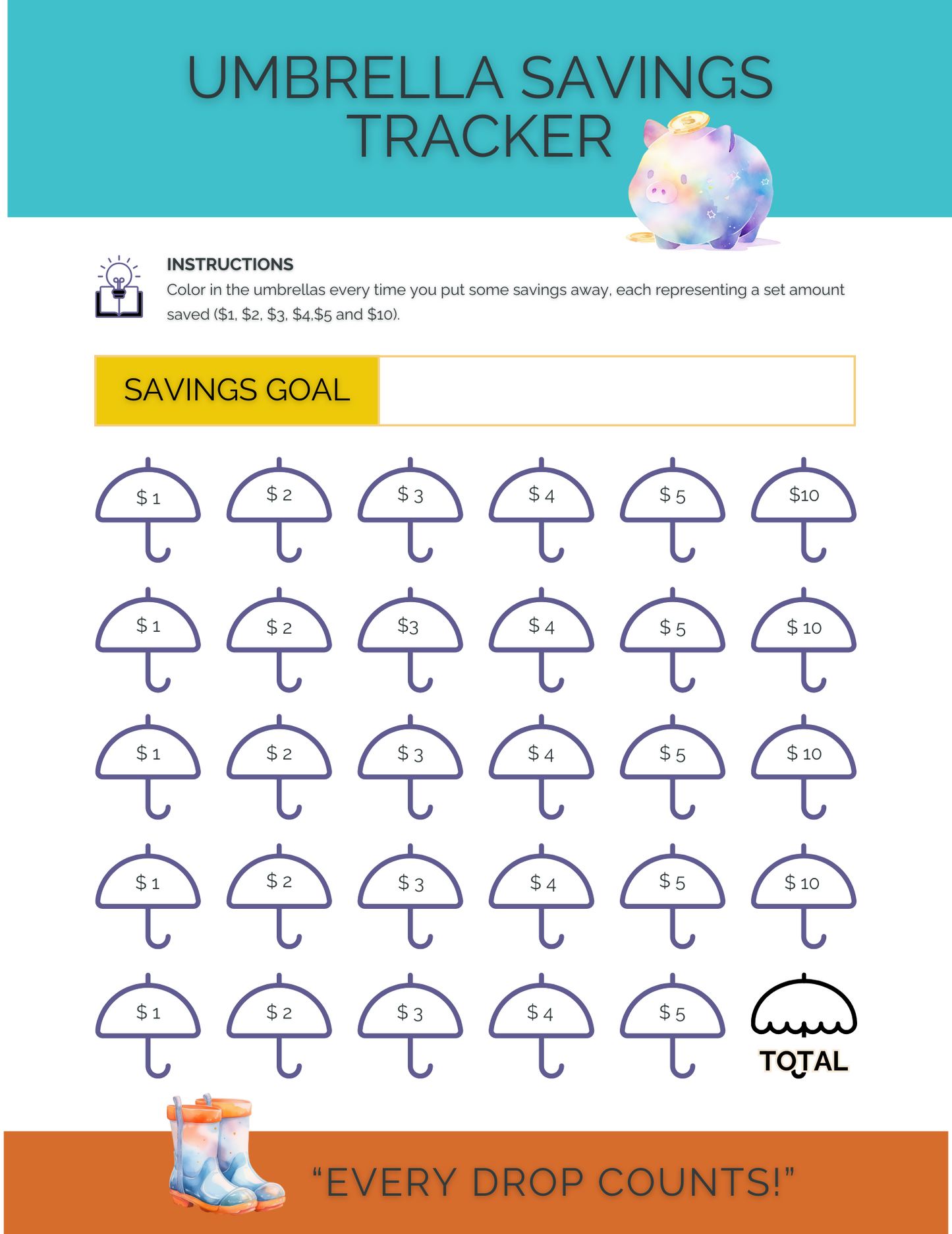 Rainy Day Savings Challenge and Coloring Book